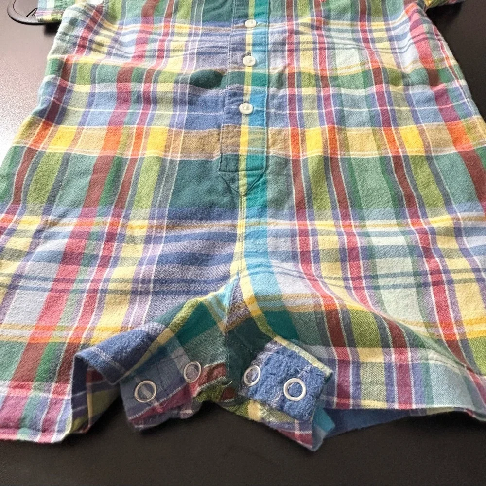 POLO Ralph Lauren Colorful Plaid Kids Button-Down Romper. Size 18 Months.
